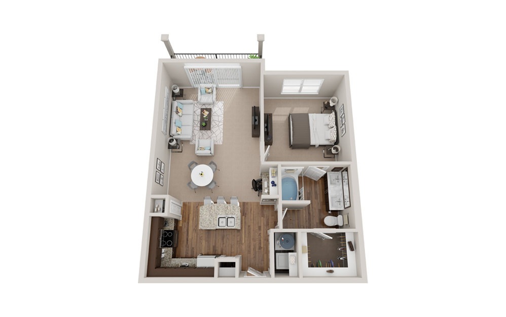 A3t - 1 bedroom floorplan layout with 1 bathroom and 890 square feet