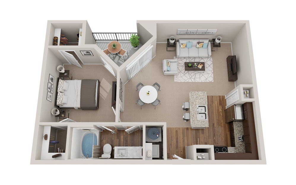 A4 - 1 bedroom floorplan layout with 1 bathroom and 890 square feet