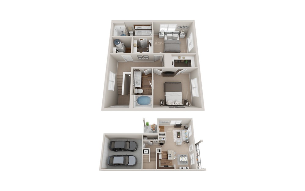 B4TH - 2 bedroom floorplan layout with 2.5 baths and 1490 square feet.