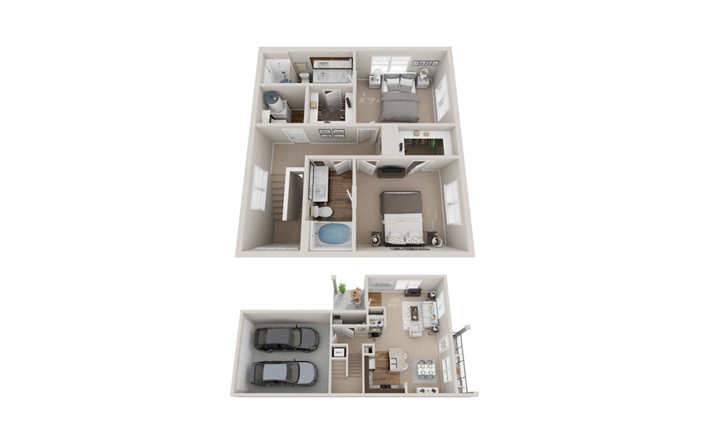 B4TH - 2 bedroom floorplan layout with 2.5 bathrooms and 1490 square feet